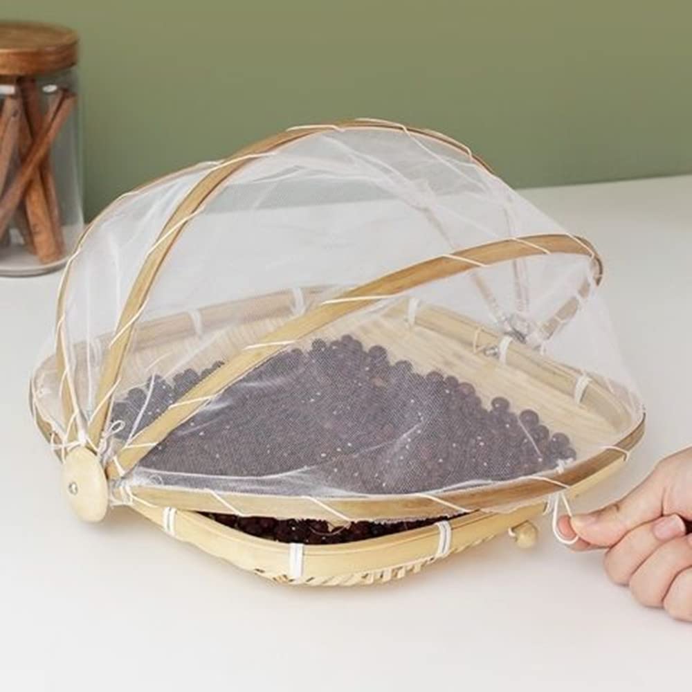 Bamboo Basket 3 Handle With Net