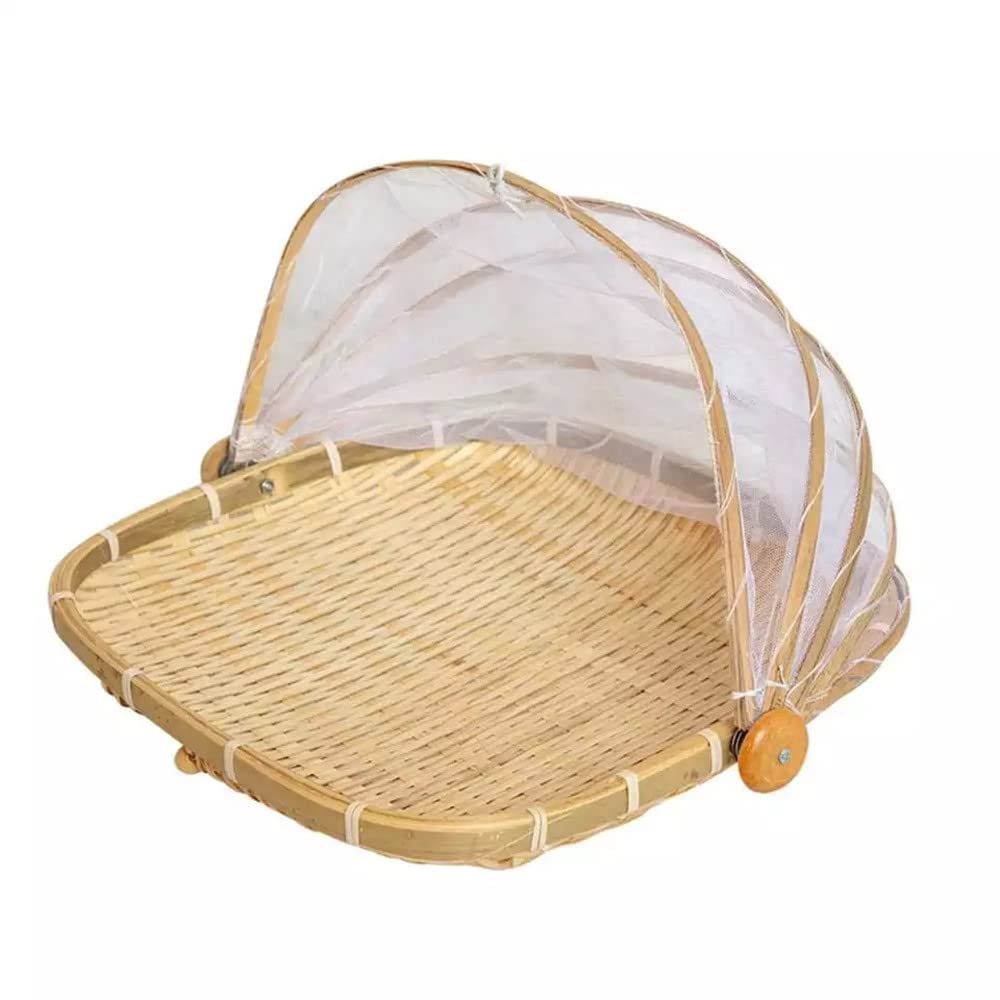 Bamboo Basket 3 Handle With Net