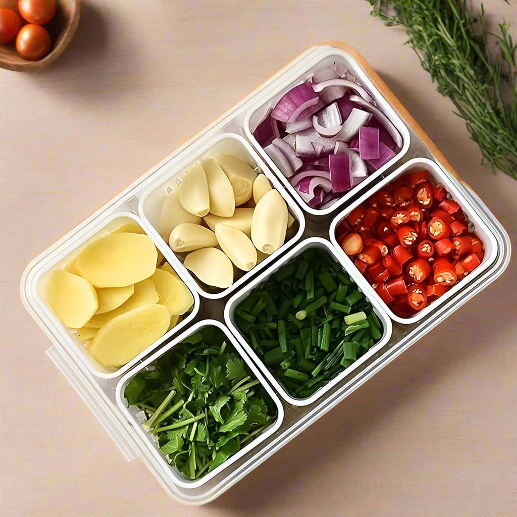 6-Compartment Food Storage Box With Lid | Kitchen & Refrigerator Organizer