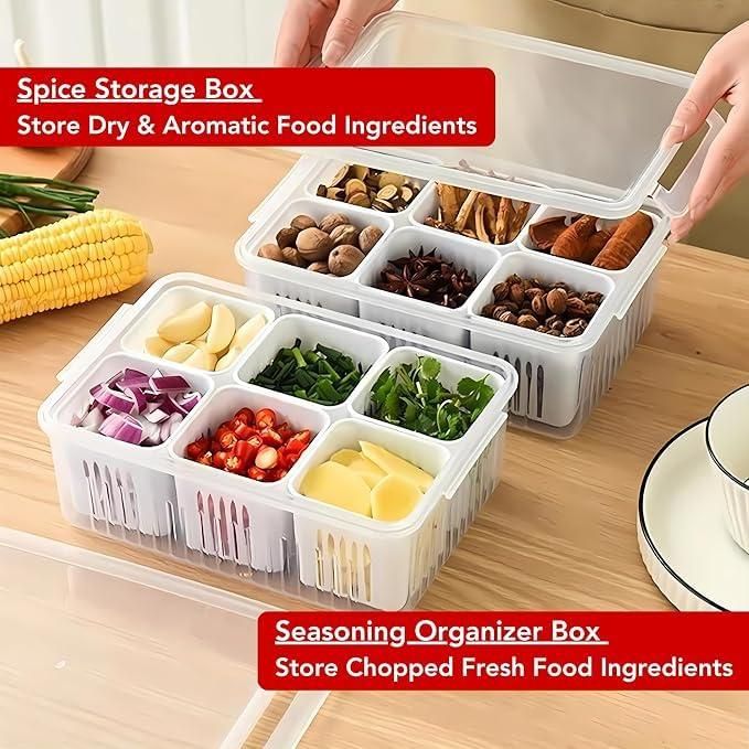 6-Compartment Food Storage Box With Lid | Kitchen & Refrigerator Organizer