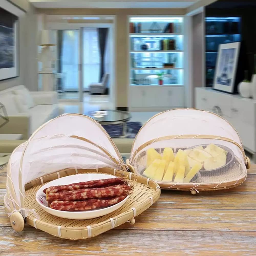 Bamboo Basket 3 Handle With Net