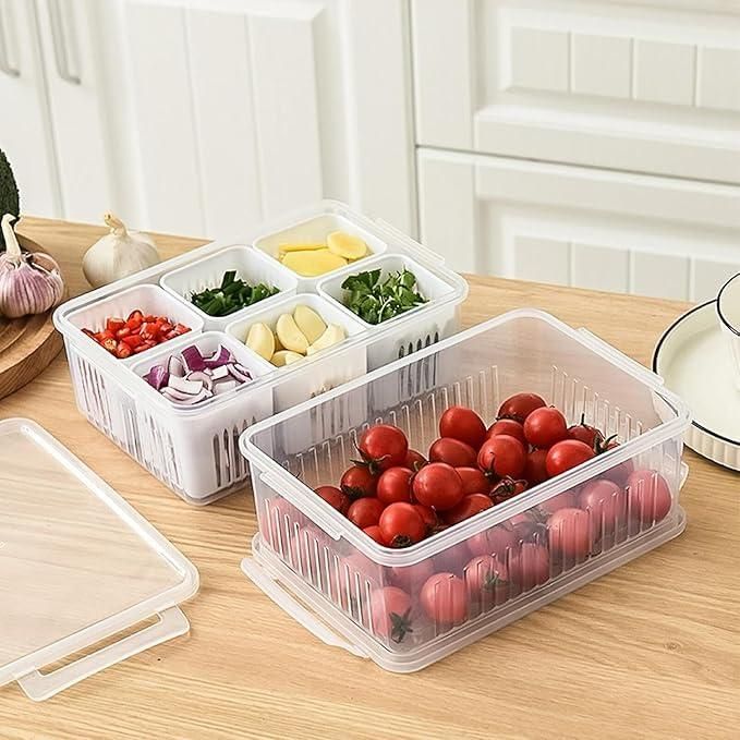 6-Compartment Food Storage Box With Lid | Kitchen & Refrigerator Organizer