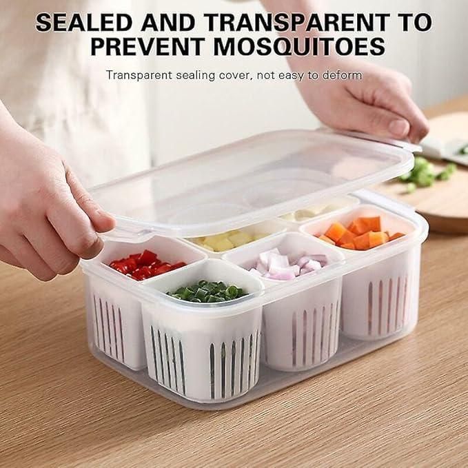 6-Compartment Food Storage Box With Lid | Kitchen & Refrigerator Organizer