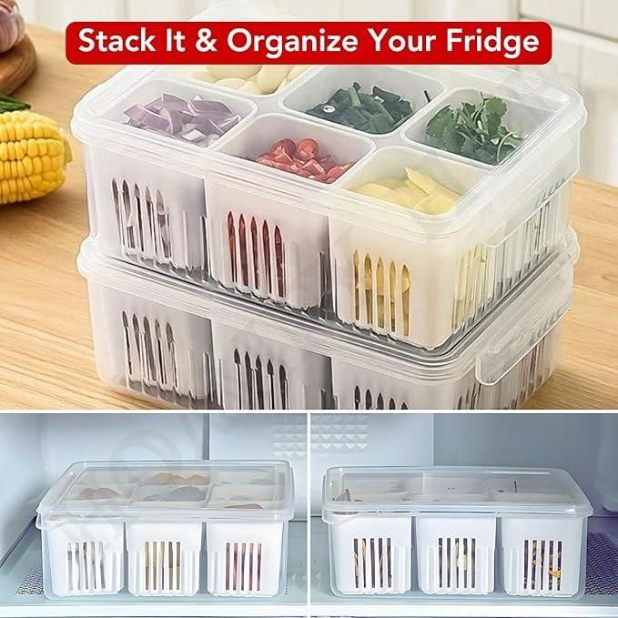 6-Compartment Food Storage Box With Lid | Kitchen & Refrigerator Organizer