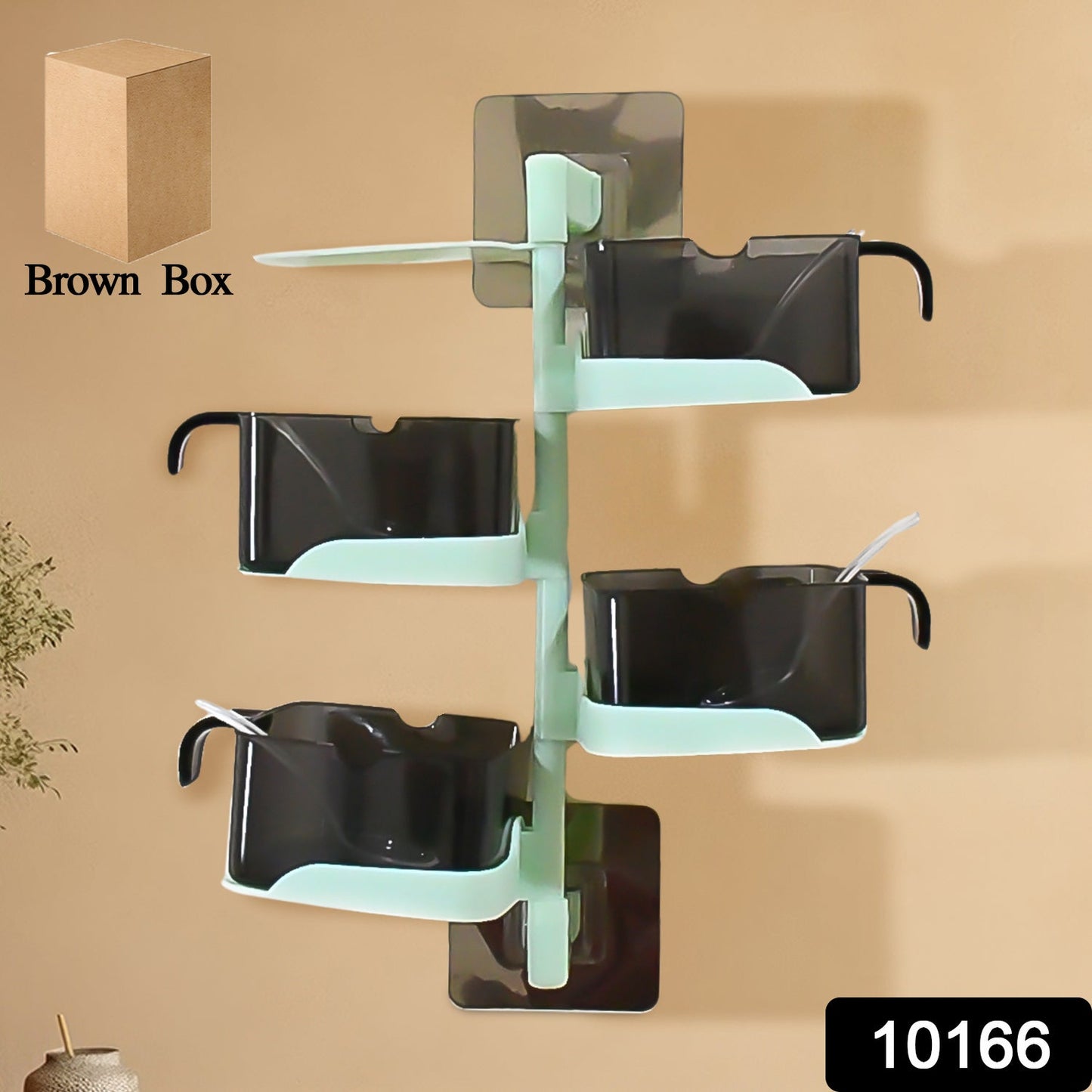 Rotating Spice Jars Vertical Rotatable Seasoning Box 5 Section Tier With 5 Spoon (1 Set)