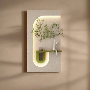 Wooden Half Ellipse Wall Decoration Sandstone Wall Warm Lamp Painting