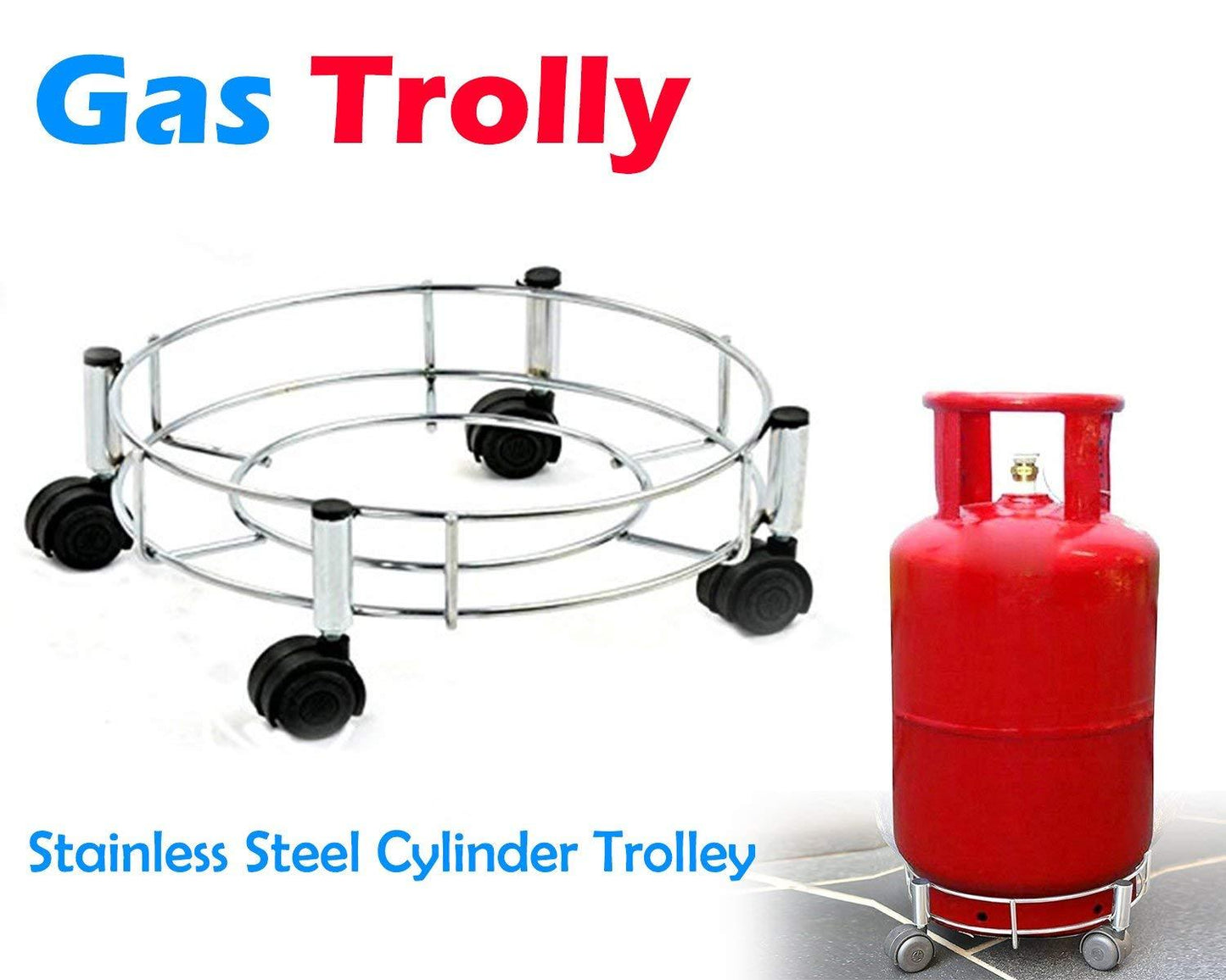 Stainless Steel Gas Cylinder Trolley - Mover, Hook & Easy Movement