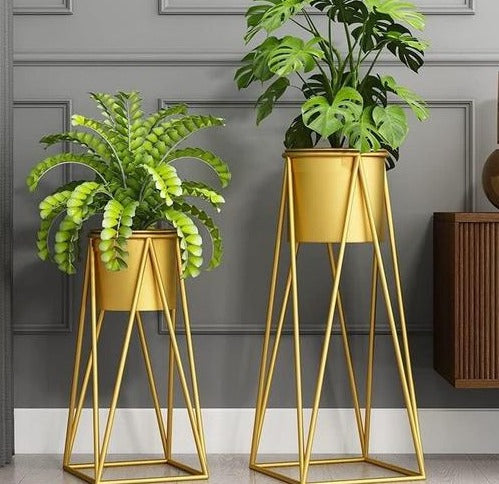 Indoor Plant Stand with Planter Pot (Gold) -Set of 2