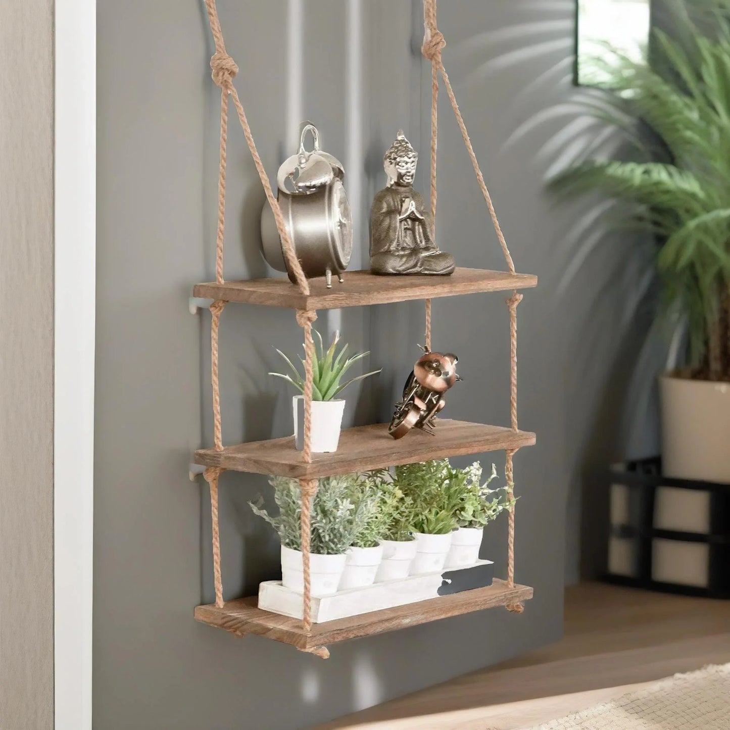 Wooden Wall Hanging Shelves for Living Room & Office Decor.