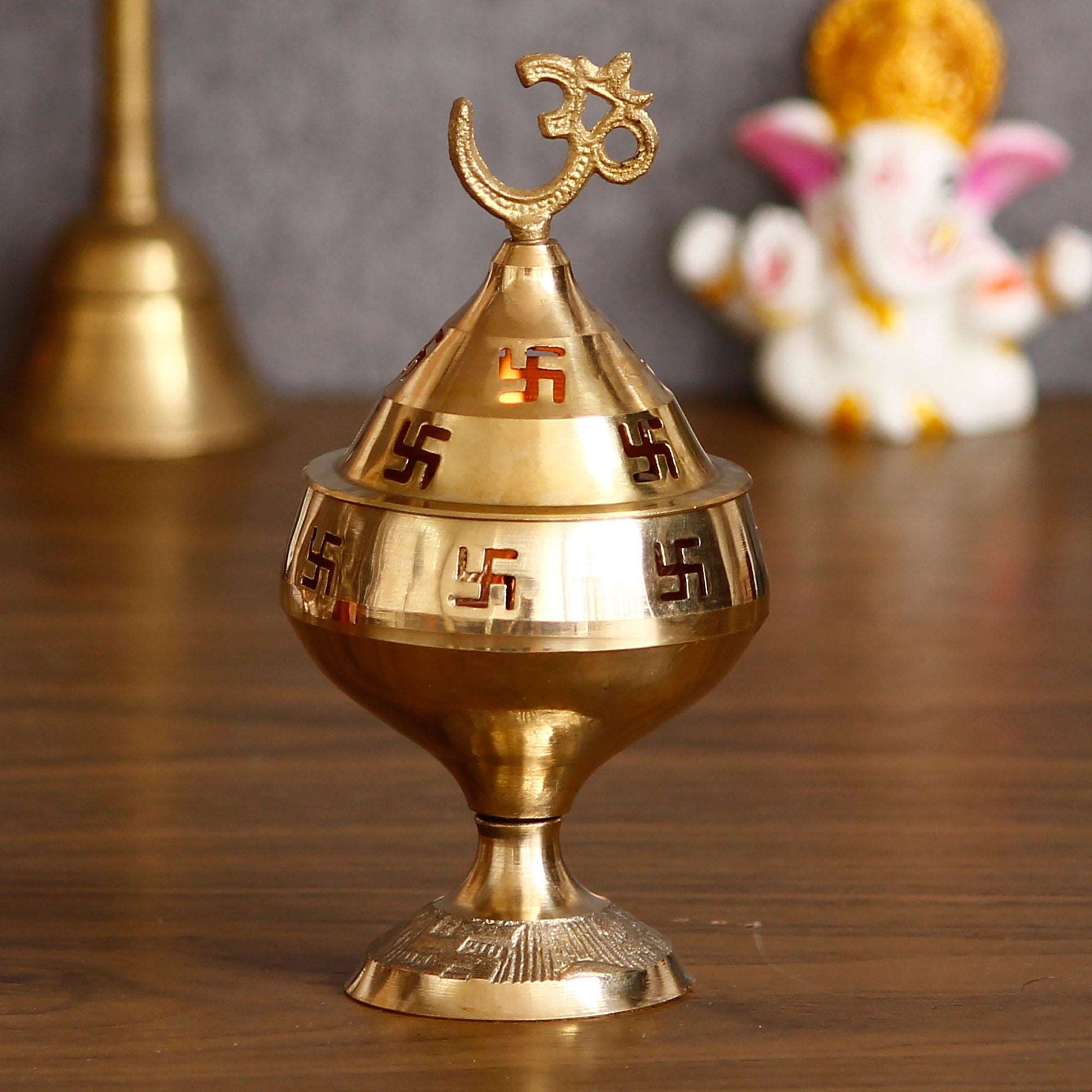 Om and Swastik Brass Diya - Mulmil