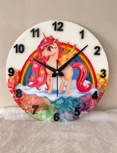 Unicorn Wall Clock for Kid's Bedroom 12 inch