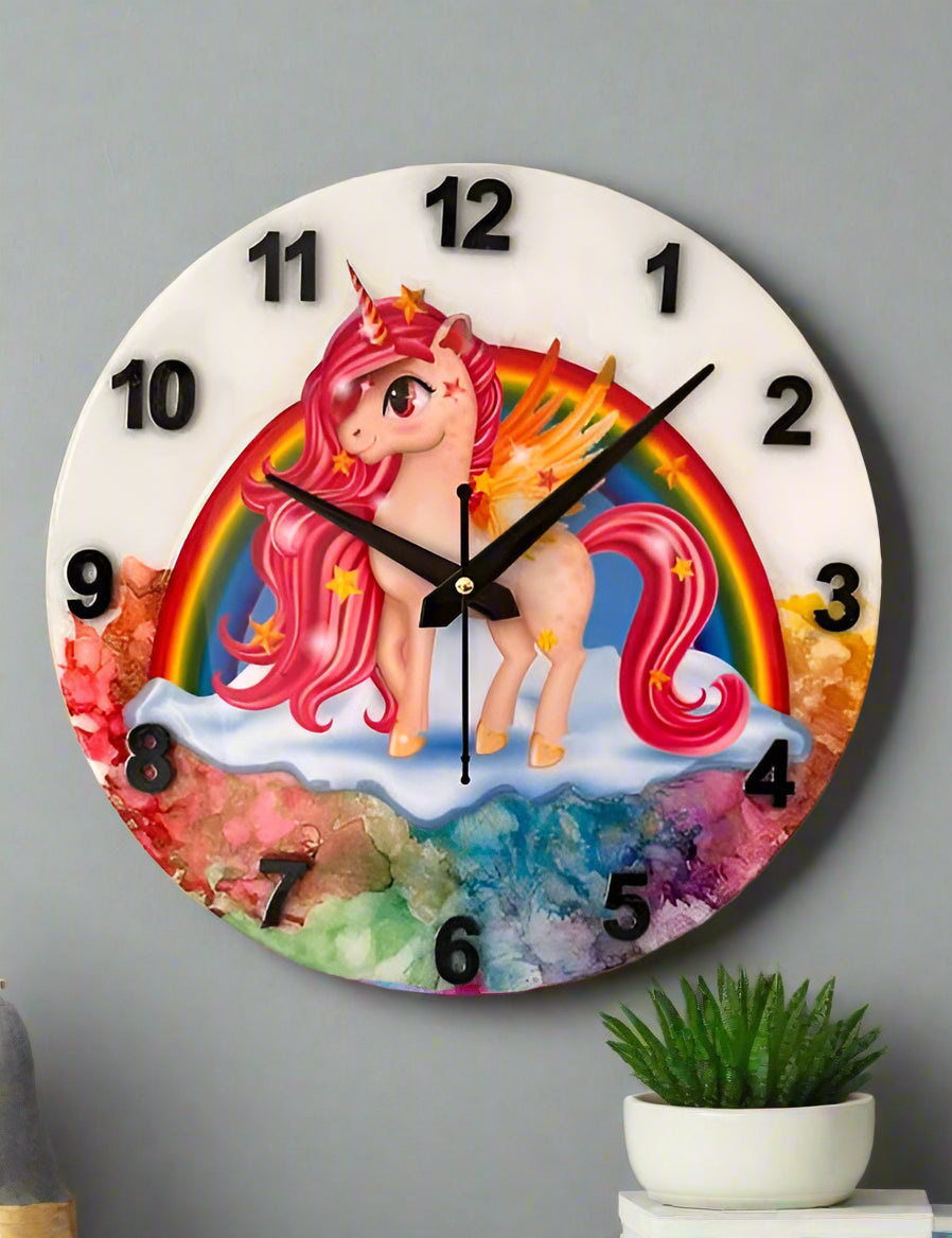 Unicorn Wall Clock for Kid's Bedroom 12 inch