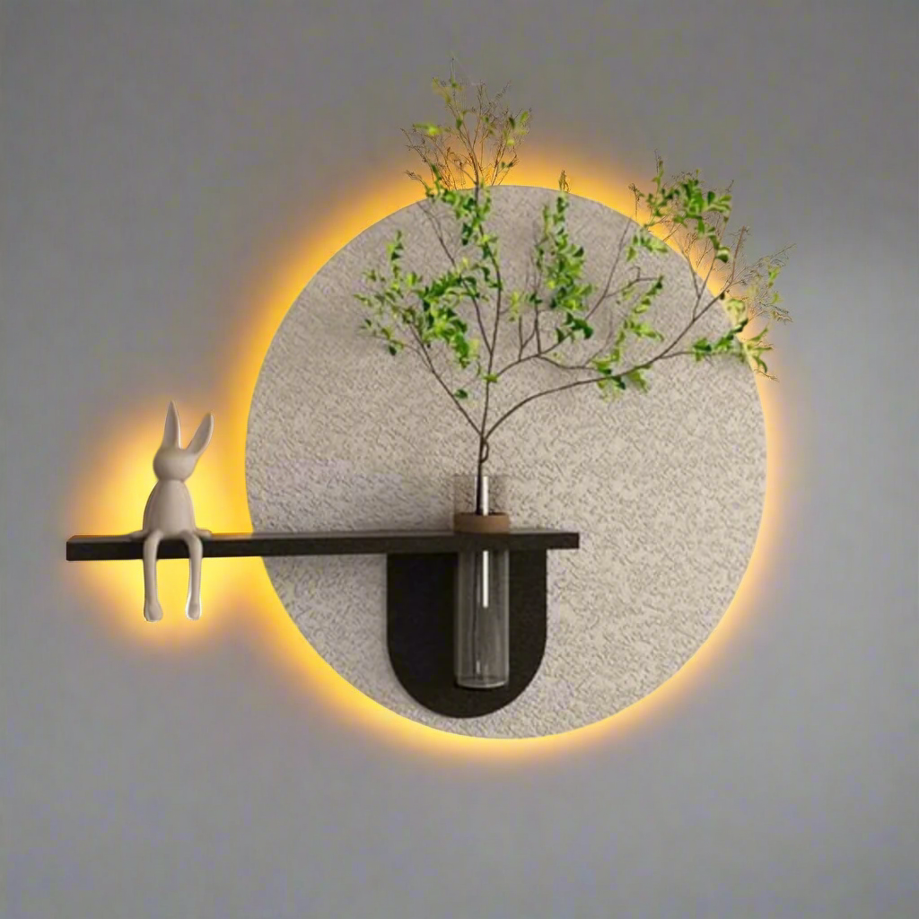 Wooden Circular Wall Decoration Lamp Painting.