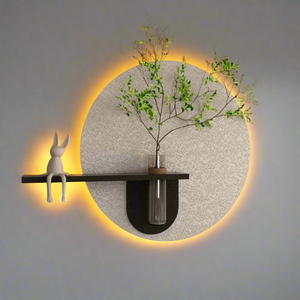 Wooden Circular Wall Decoration Lamp Painting