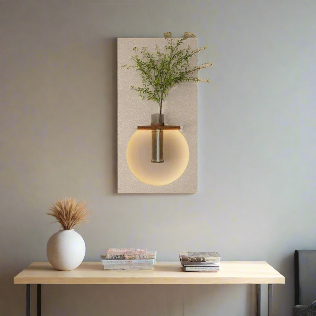 Wooden Circular Wall Decoration Wall Warm Lamp Painting.