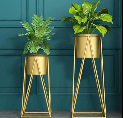 Indoor Plant Stand with Planter Pot (Gold) -Set of 2