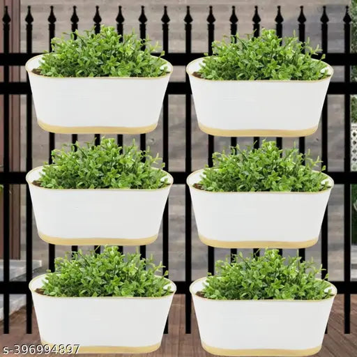 Railing Planters for Balcony Oval 12 inches, Pack of 6 (White)