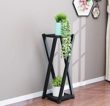 Office Black Classic Tall Plant Stand (2-Tier Flower Pot Holder Rack)