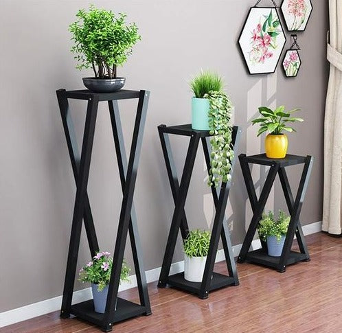 Office Black Classic Tall Plant Stand, 2-Tier Flower Pot Holder Rack.