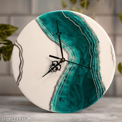 Handmade Wall Clock green & White Epoxy 10 Inch round